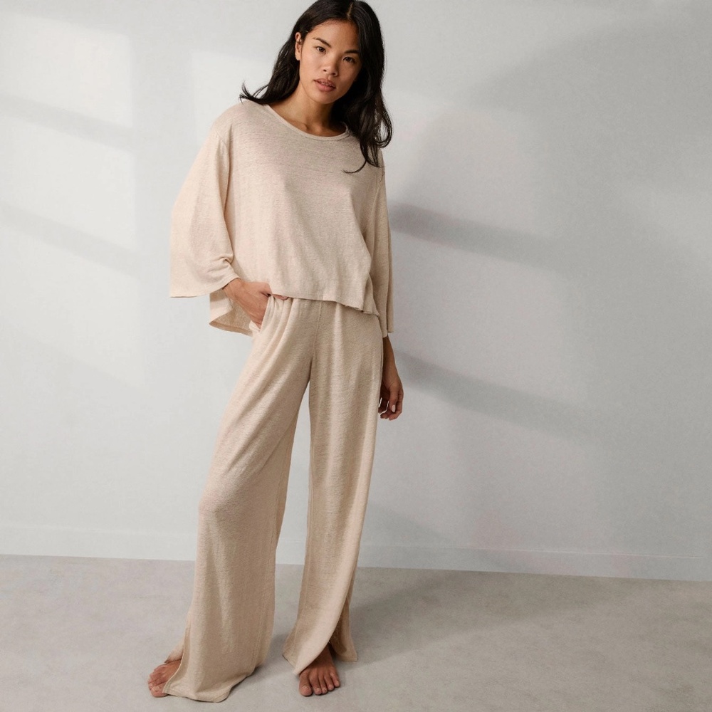NWT Lunya Linen SET Knit Side Slit Pant and Linen Knit Back Slit Top Set NWT